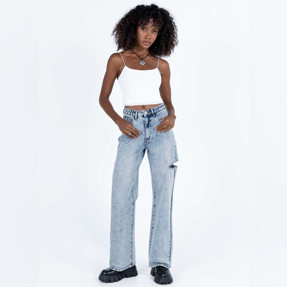 NEW WITH TAGS PRINCESS POLLY JOHNSTON WIDE LEG JEANS MID WASH BLUE